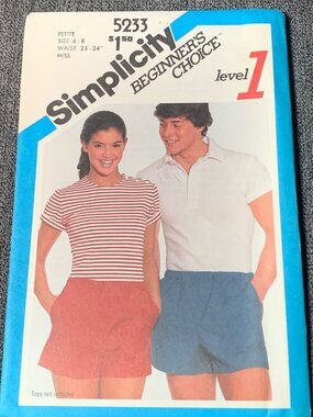 Simplicity Misses Mens Short Sewing Pattern Size 6-8 5233 Uncut 1980s